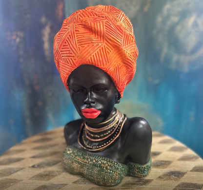 Handcrafted African Woman Statue, Elegant African Lady Bust Statue, Stylish African Woman Statue, Ethnic Home Decor African Woman Statue