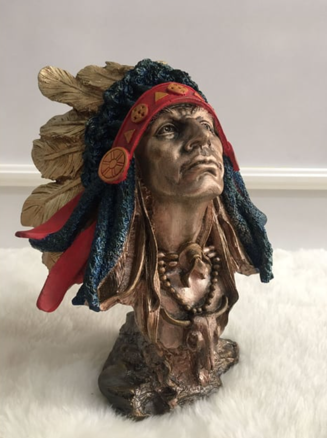 Native American Chief Bust Statue, Polyester Native American Sculpture, Tribal Native American Bust, Ethnic Native American Figurine Bust
