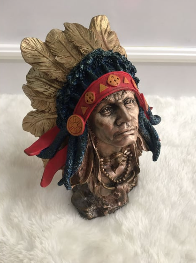 Native American Chief Bust Statue, Polyester Native American Sculpture, Tribal Native American Bust, Ethnic Native American Figurine Bust