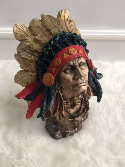 Native American Chief Bust Statue, Polyester Native American Sculpture, Tribal Native American Bust, Ethnic Native American Figurine Bust