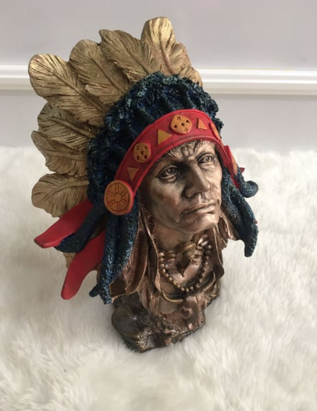 Native American Chief Bust Statue, Polyester Native American Sculpture, Tribal Native American Bust, Ethnic Native American Figurine Bust
