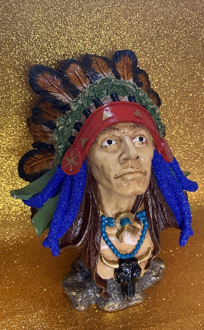 Native American Chief Bust Statue, Polyester Native American Sculpture, Tribal Native American Bust, Ethnic Native American Figurine Bust