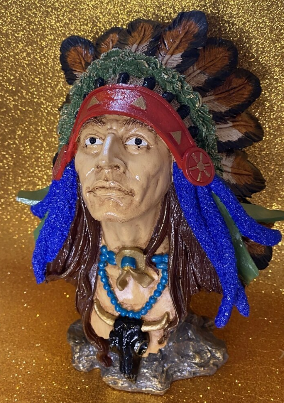 Native American Chief Bust Statue, Polyester Native American Sculpture, Tribal Native American Bust, Ethnic Native American Figurine Bust
