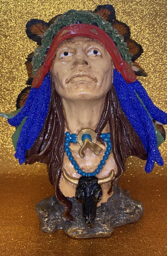 Native American Chief Bust Statue, Polyester Native American Sculpture, Tribal Native American Bust, Ethnic Native American Figurine Bust