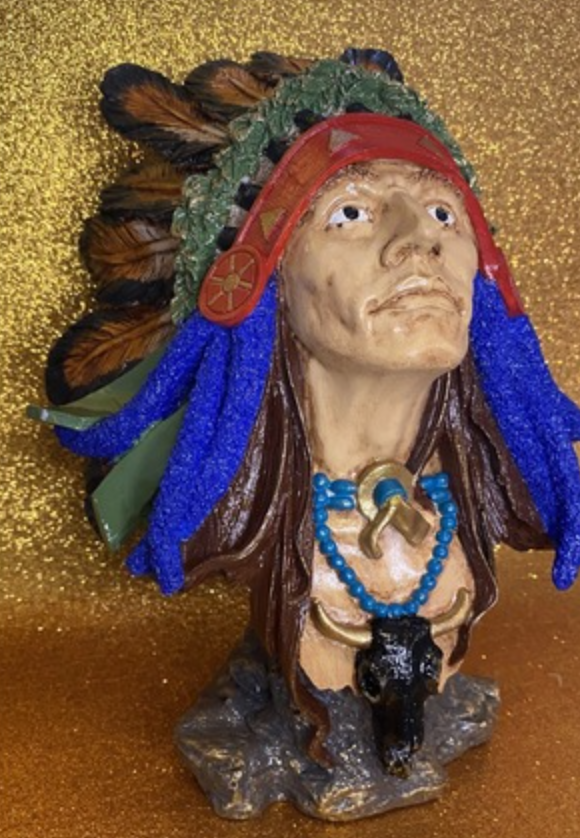 Native American Chief Bust Statue, Polyester Native American Sculpture, Tribal Native American Bust, Ethnic Native American Figurine Bust