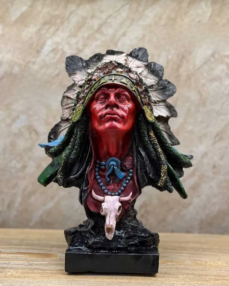 Native American Chief Bust Statue, Polyester Native American Sculpture, Tribal Native American Bust, Ethnic Native American Figurine Bust