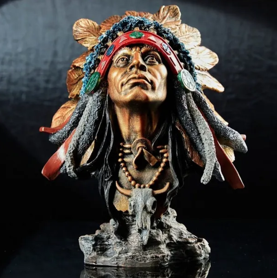 Native American Chief Bust Statue, Polyester Native American Sculpture, Tribal Native American Bust, Ethnic Native American Figurine Bust