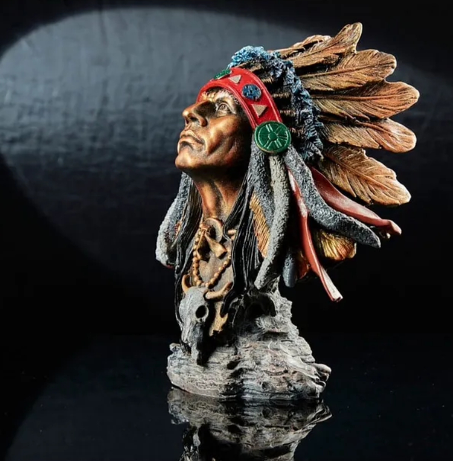 Native American Chief Bust Statue, Polyester Native American Sculpture, Tribal Native American Bust, Ethnic Native American Figurine Bust