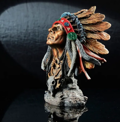 Native American Chief Bust Statue, Polyester Native American Sculpture, Tribal Native American Bust, Ethnic Native American Figurine Bust