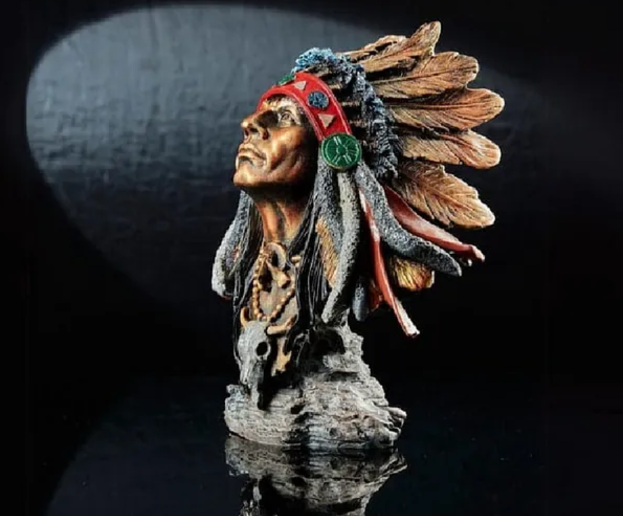 Native American Chief Bust Statue, Polyester Native American Sculpture, Tribal Native American Bust, Ethnic Native American Figurine Bust
