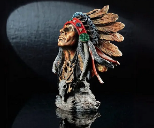 Native American Chief Bust Statue, Polyester Native American Sculpture, Tribal Native American Bust, Ethnic Native American Figurine Bust