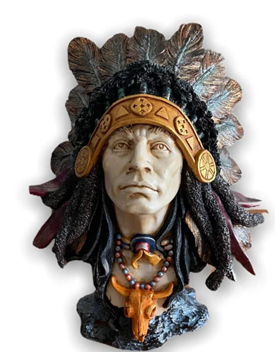 Native American Chief Bust Statue, Polyester Native American Sculpture, Tribal Native American Bust, Ethnic Native American Figurine Bust