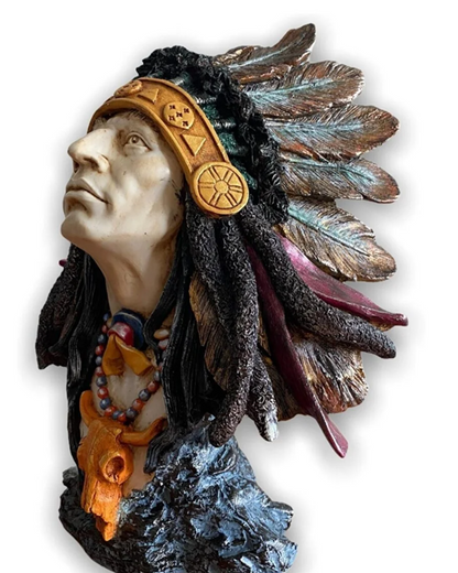 Native American Chief Bust Statue, Polyester Native American Sculpture, Tribal Native American Bust, Ethnic Native American Figurine Bust