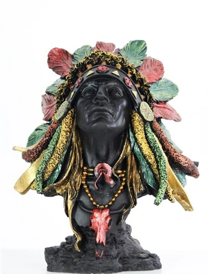 Native American Chief Bust Statue, Polyester Native American Sculpture, Tribal Native American Bust, Ethnic Native American Figurine Bust