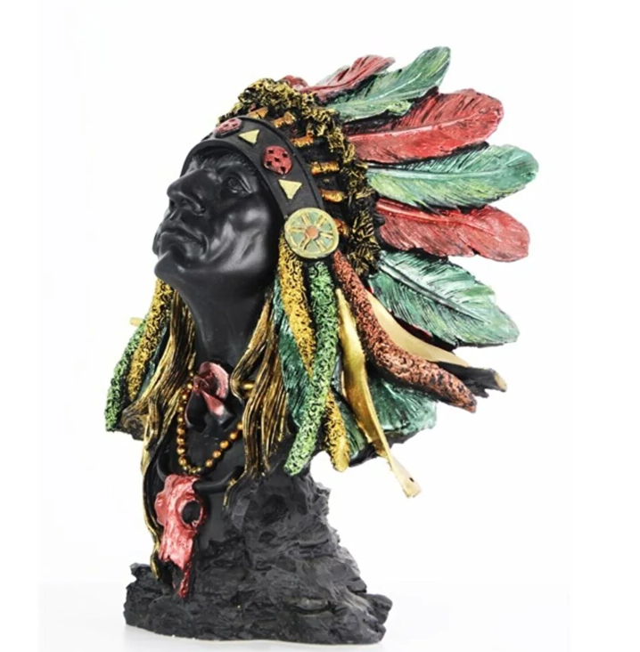 Native American Chief Bust Statue, Polyester Native American Sculpture, Tribal Native American Bust, Ethnic Native American Figurine Bust