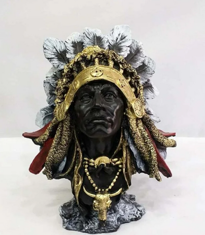 Native American Chief Bust Statue, Polyester Native American Sculpture, Tribal Native American Bust, Ethnic Native American Figurine Bust