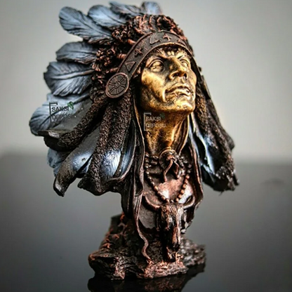 Native American Chief Bust Statue, Polyester Native American Sculpture, Tribal Native American Bust, Ethnic Native American Figurine Bust