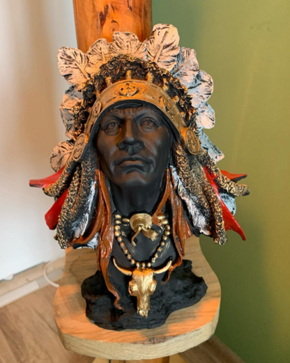 Native American Chief Bust Statue, Polyester Native American Sculpture, Tribal Native American Bust, Ethnic Native American Figurine Bust