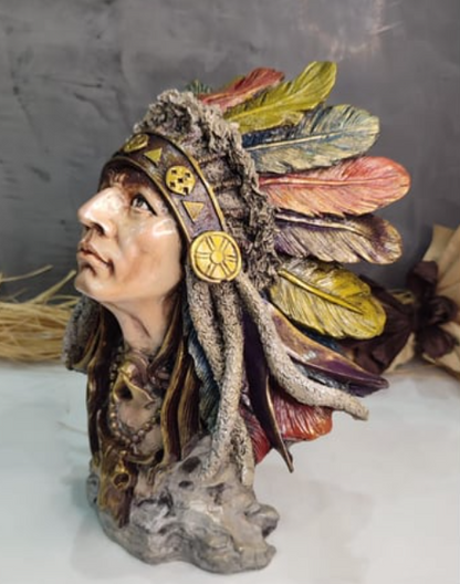 Native American Chief Bust Statue, Polyester Native American Sculpture, Tribal Native American Bust, Ethnic Native American Figurine Bust