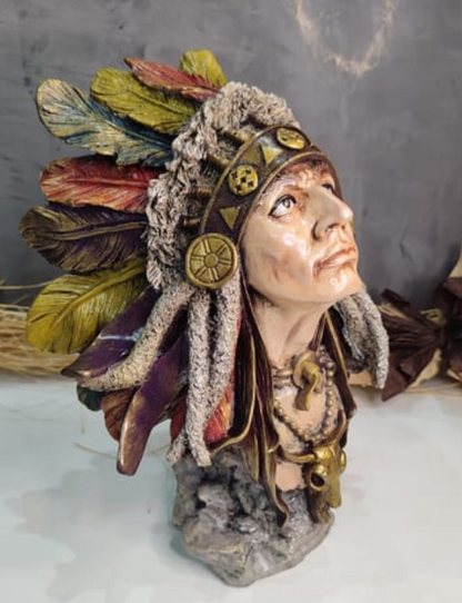 Native American Chief Bust Statue, Polyester Native American Sculpture, Tribal Native American Bust, Ethnic Native American Figurine Bust