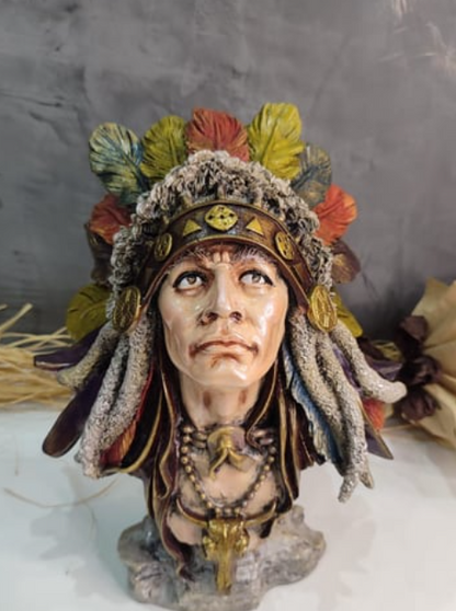 Native American Chief Bust Statue, Polyester Native American Sculpture, Tribal Native American Bust, Ethnic Native American Figurine Bust