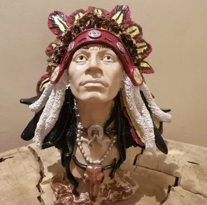 Native American Chief Bust Statue, Polyester Native American Sculpture, Tribal Native American Bust, Ethnic Native American Figurine Bust