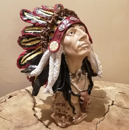 Native American Chief Bust Statue, Polyester Native American Sculpture, Tribal Native American Bust, Ethnic Native American Figurine Bust