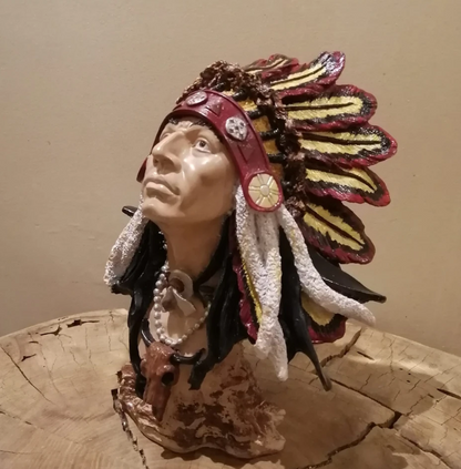 Native American Chief Bust Statue, Polyester Native American Sculpture, Tribal Native American Bust, Ethnic Native American Figurine Bust