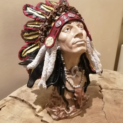 Native American Chief Bust Statue, Polyester Native American Sculpture, Tribal Native American Bust, Ethnic Native American Figurine Bust