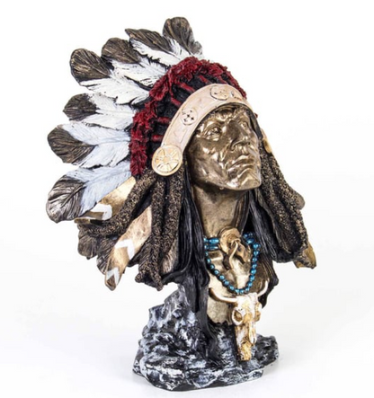 Native American Chief Bust Statue, Polyester Native American Sculpture, Tribal Native American Bust, Ethnic Native American Figurine Bust