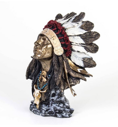 Native American Chief Bust Statue, Polyester Native American Sculpture, Tribal Native American Bust, Ethnic Native American Figurine Bust