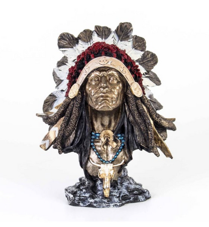 Native American Chief Bust Statue, Polyester Native American Sculpture, Tribal Native American Bust, Ethnic Native American Figurine Bust