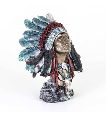 Native American Chief Bust Statue, Polyester Native American Sculpture, Tribal Native American Bust, Ethnic Native American Figurine Bust