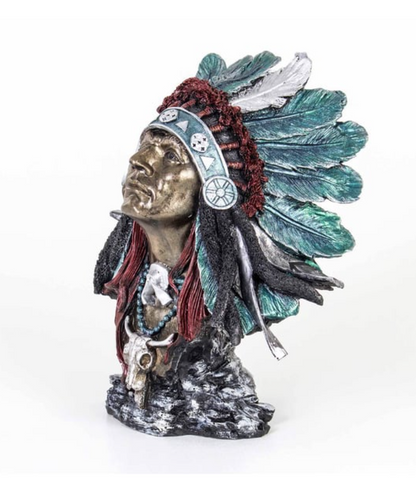 Native American Chief Bust Statue, Polyester Native American Sculpture, Tribal Native American Bust, Ethnic Native American Figurine Bust