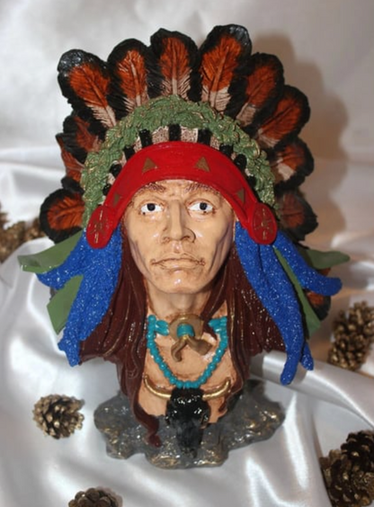 Native American Chief Bust Statue, Polyester Native American Sculpture, Tribal Native American Bust, Ethnic Native American Figurine Bust