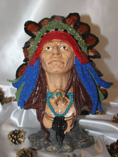 Native American Chief Bust Statue, Polyester Native American Sculpture, Tribal Native American Bust, Ethnic Native American Figurine Bust