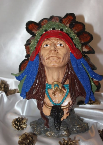 Native American Chief Bust Statue, Polyester Native American Sculpture, Tribal Native American Bust, Ethnic Native American Figurine Bust