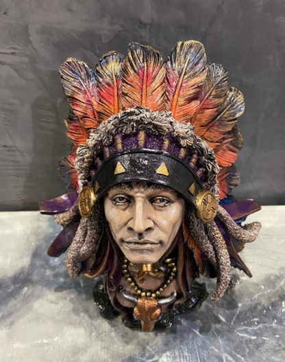 Native American Chief Bust Statue, Polyester Native American Sculpture, Tribal Native American Bust, Ethnic Native American Figurine Bust