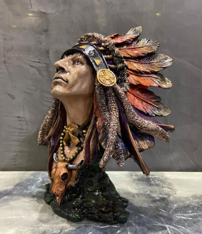 Native American Chief Bust Statue, Polyester Native American Sculpture, Tribal Native American Bust, Ethnic Native American Figurine Bust