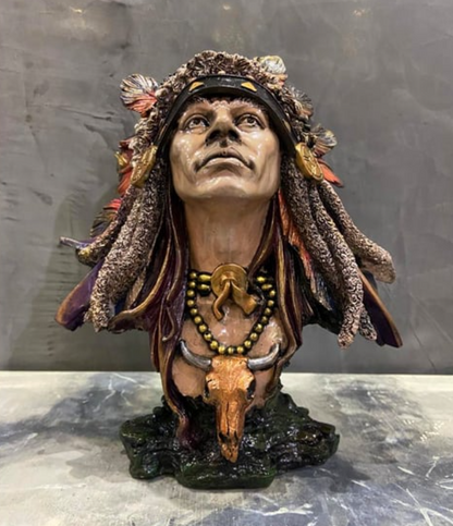 Native American Chief Bust Statue, Polyester Native American Sculpture, Tribal Native American Bust, Ethnic Native American Figurine Bust