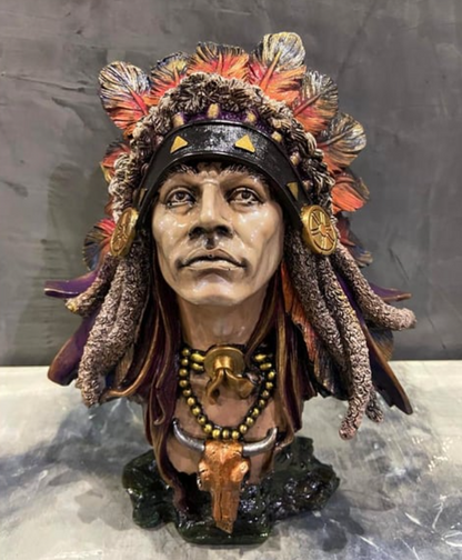 Native American Chief Bust Statue, Polyester Native American Sculpture, Tribal Native American Bust, Ethnic Native American Figurine Bust