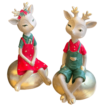 Cute Deer Couple Figurines, Sweet Deer Couple Statue, Romantic Deer Couple Sculpture, Sitting Deer Couple Figurines, Deer Couple Statues
