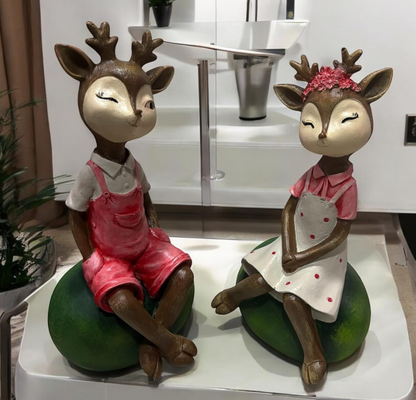 Cute Deer Couple Figurines, Sweet Deer Couple Statue, Romantic Deer Couple Sculpture, Sitting Deer Couple Figurines, Deer Couple Statues