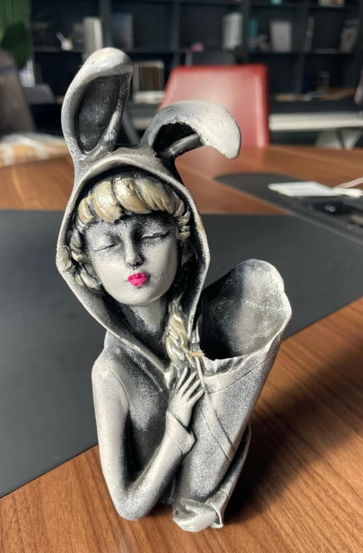 Bunny Ear Girl Figurine, Modern Bunny Ear Girl Statue, Bunny Ear Girl Decor, Bunny Ear Girl Home Decor, Bunny Ear Girl Sculpture, Girl Decor