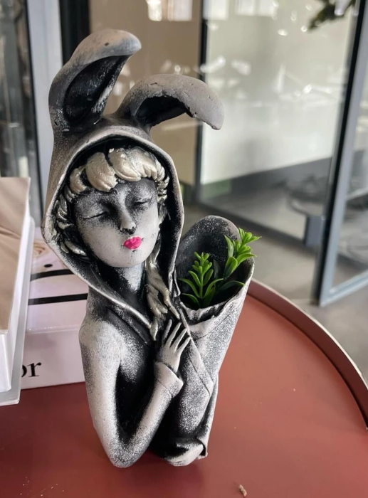 Bunny Ear Girl Figurine, Modern Bunny Ear Girl Statue, Bunny Ear Girl Decor, Bunny Ear Girl Home Decor, Bunny Ear Girl Sculpture, Girl Decor