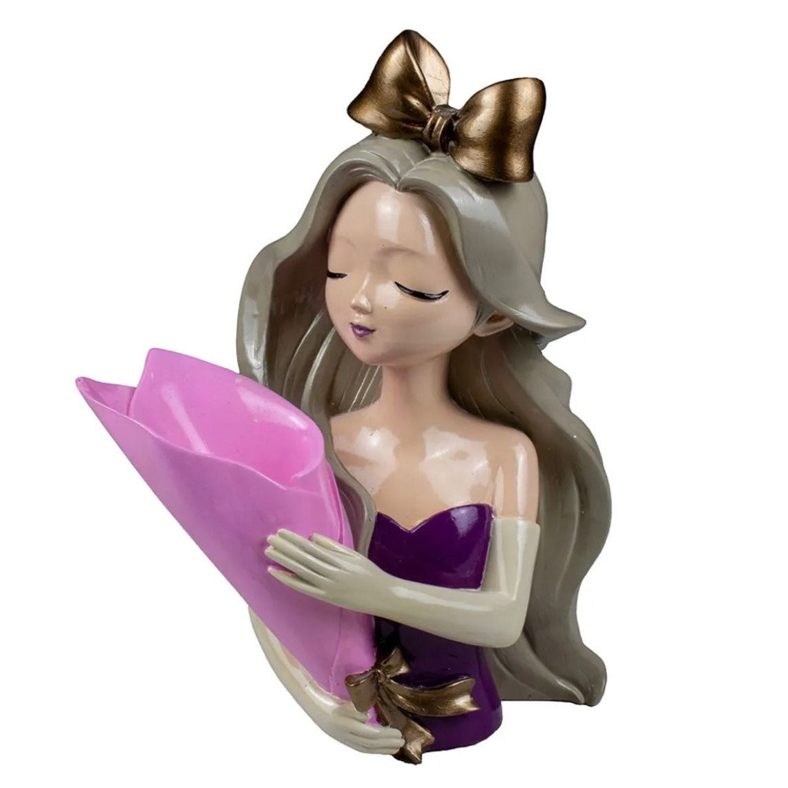 Handmade Girl Holding Flowers Decor, Handmade Girl Statue with Flower Bouquet Decor, Handmade Girl Statue, Handmade Girl Statue, Girl Decor