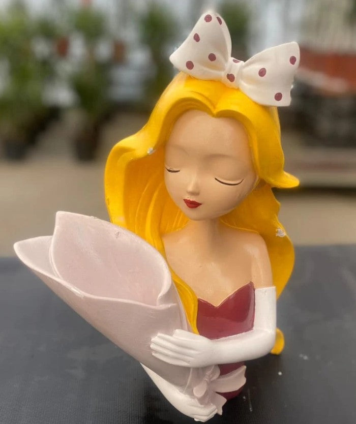 Handmade Girl Holding Flowers Decor, Handmade Girl Statue with Flower Bouquet Decor, Handmade Girl Statue, Handmade Girl Statue, Girl Decor