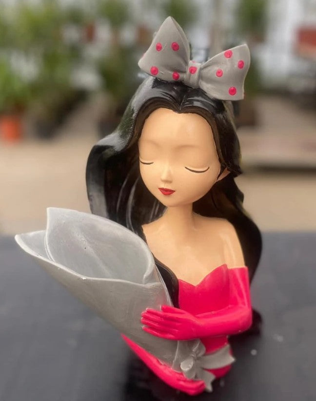 Handmade Girl Holding Flowers Decor, Handmade Girl Statue with Flower Bouquet Decor, Handmade Girl Statue, Handmade Girl Statue, Girl Decor