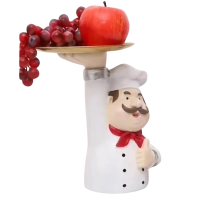 Chef Decor with Tray, Handmade Chef Decor with Tray, Handmade Chef Figurine with Tray, Handmade Chef Statue, Handmade Kitchen Chef Statue