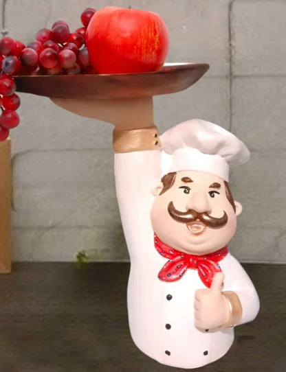 Chef Decor with Tray, Handmade Chef Decor with Tray, Handmade Chef Figurine with Tray, Handmade Chef Statue, Handmade Kitchen Chef Statue